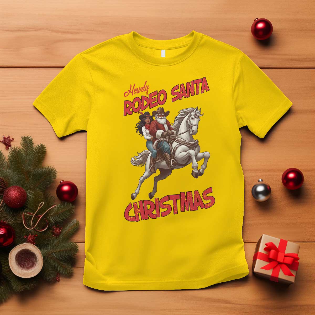 Black Cowboy Santa Christmas T Shirt African American Western - African Pride