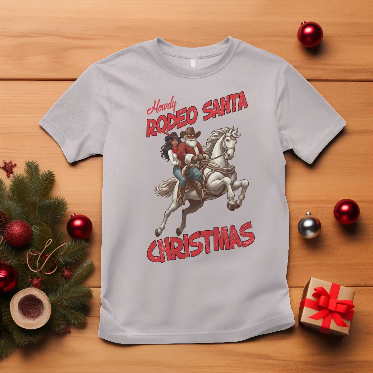 Black Cowboy Santa Christmas T Shirt African American Western - African Pride