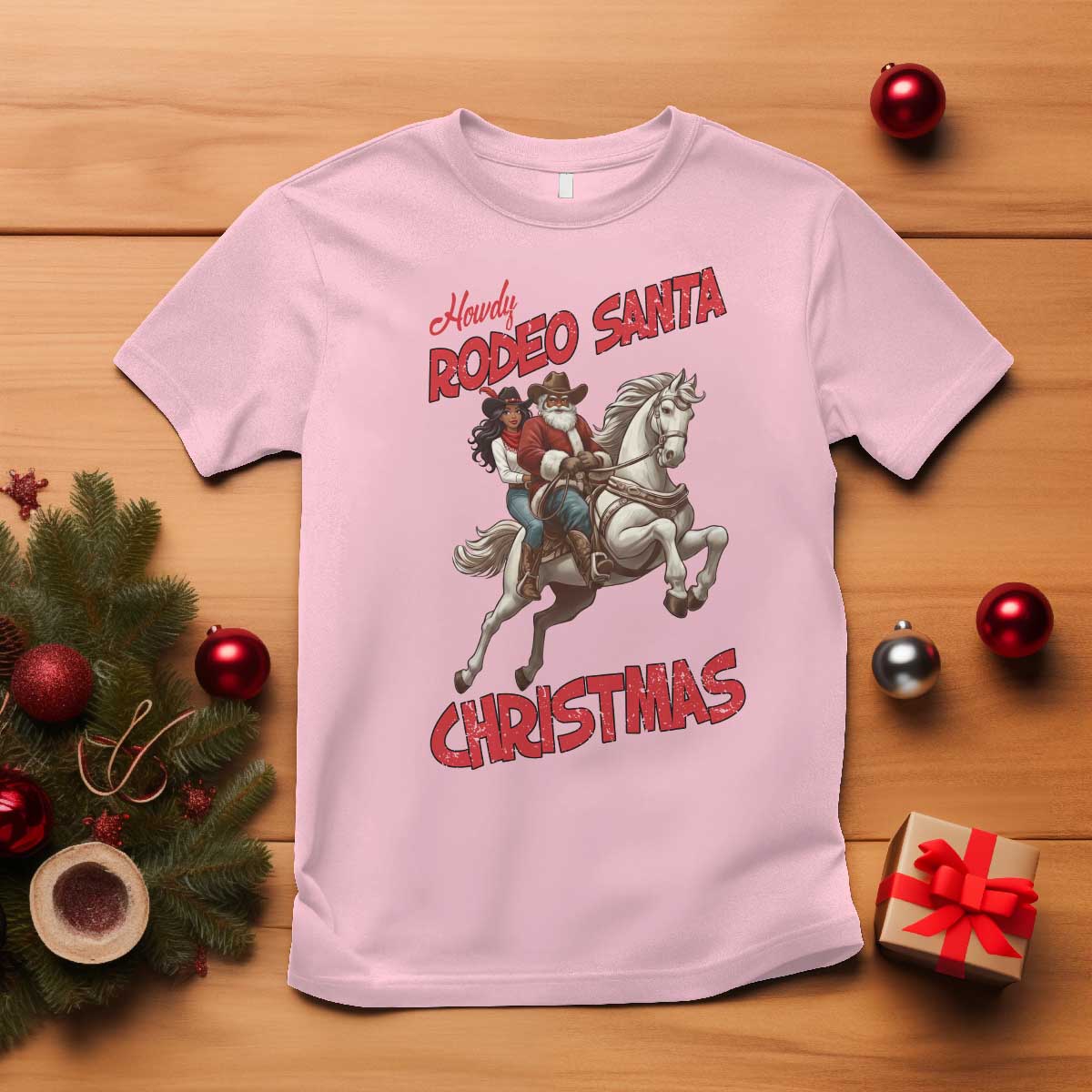 Black Cowboy Santa Christmas T Shirt African American Western - African Pride