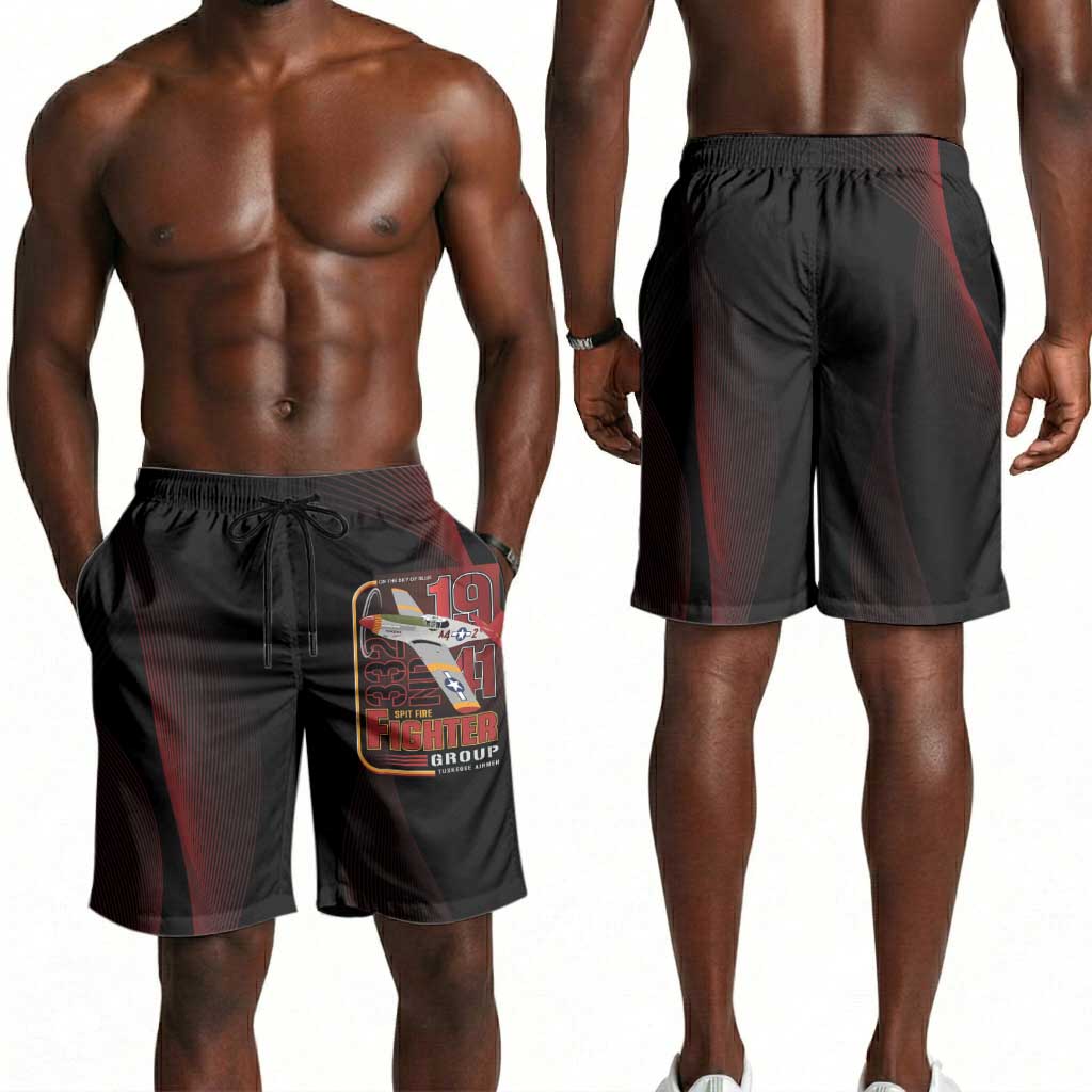 Tuskegee Airmen 332nd Fighter Group Shorts for Men Spit Fire - African Pride