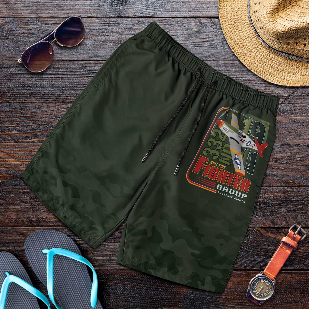 Tuskegee Airmen Camo Moss Green Shorts for Men 332nd Spit Fire - African Pride