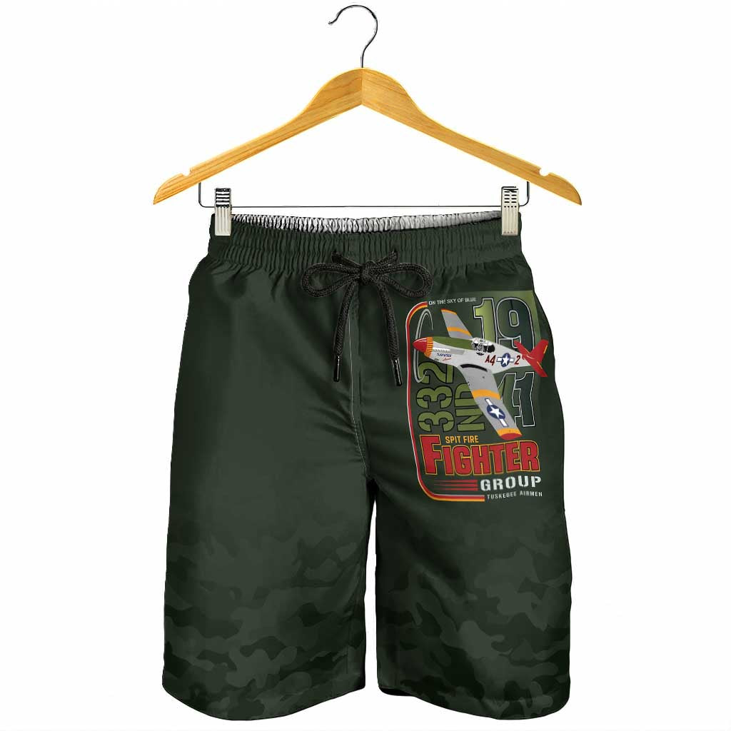 Tuskegee Airmen Camo Moss Green Shorts for Men 332nd Spit Fire - African Pride