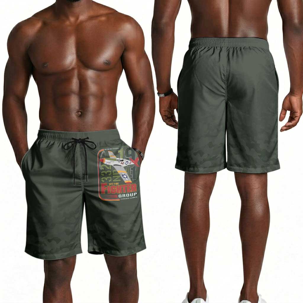 Tuskegee Airmen Camo Moss Green Shorts for Men 332nd Spit Fire - African Pride