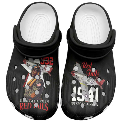 Tuskegee Airmen Red Tails Legacy Clogs Shoes African American Pilots - Black - African Pride
