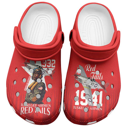 Tuskegee Airmen Red Tails Legacy Clogs Shoes African American Pilots - Red - African Pride