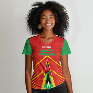 Guyana Cricket Amazon Warriors Custom Women V-Neck T-Shirt Go Glory-Green Red Gold LT03